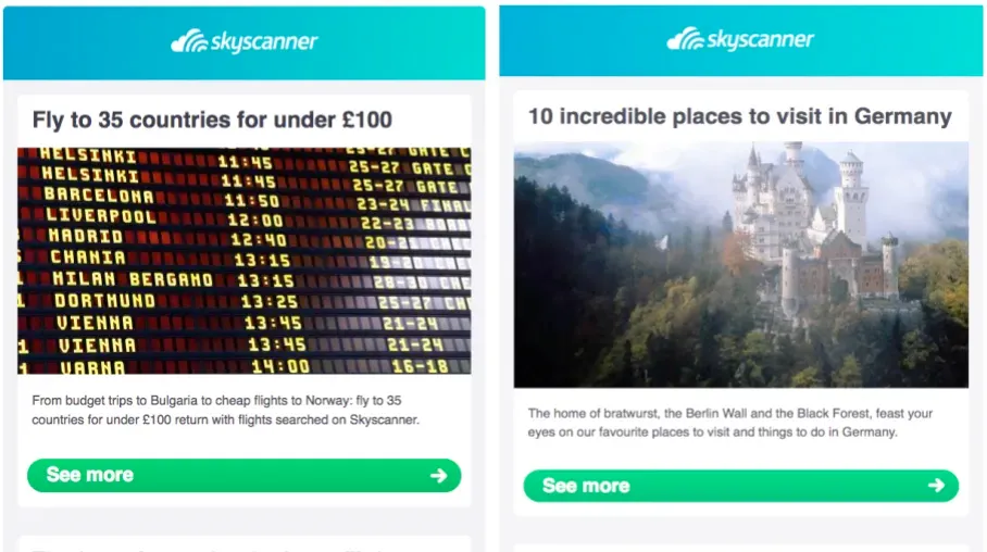 Left: Original newsletter to be sent to subscribers. Right: newsletter personalised based on my search history
