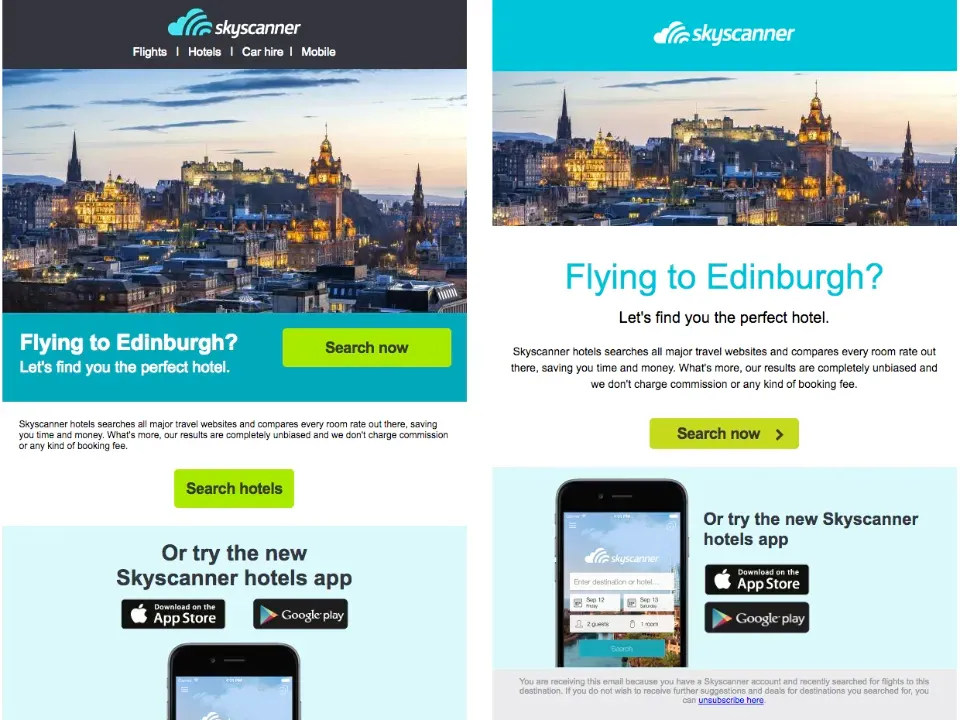 The original design (left) and the redesign (right)